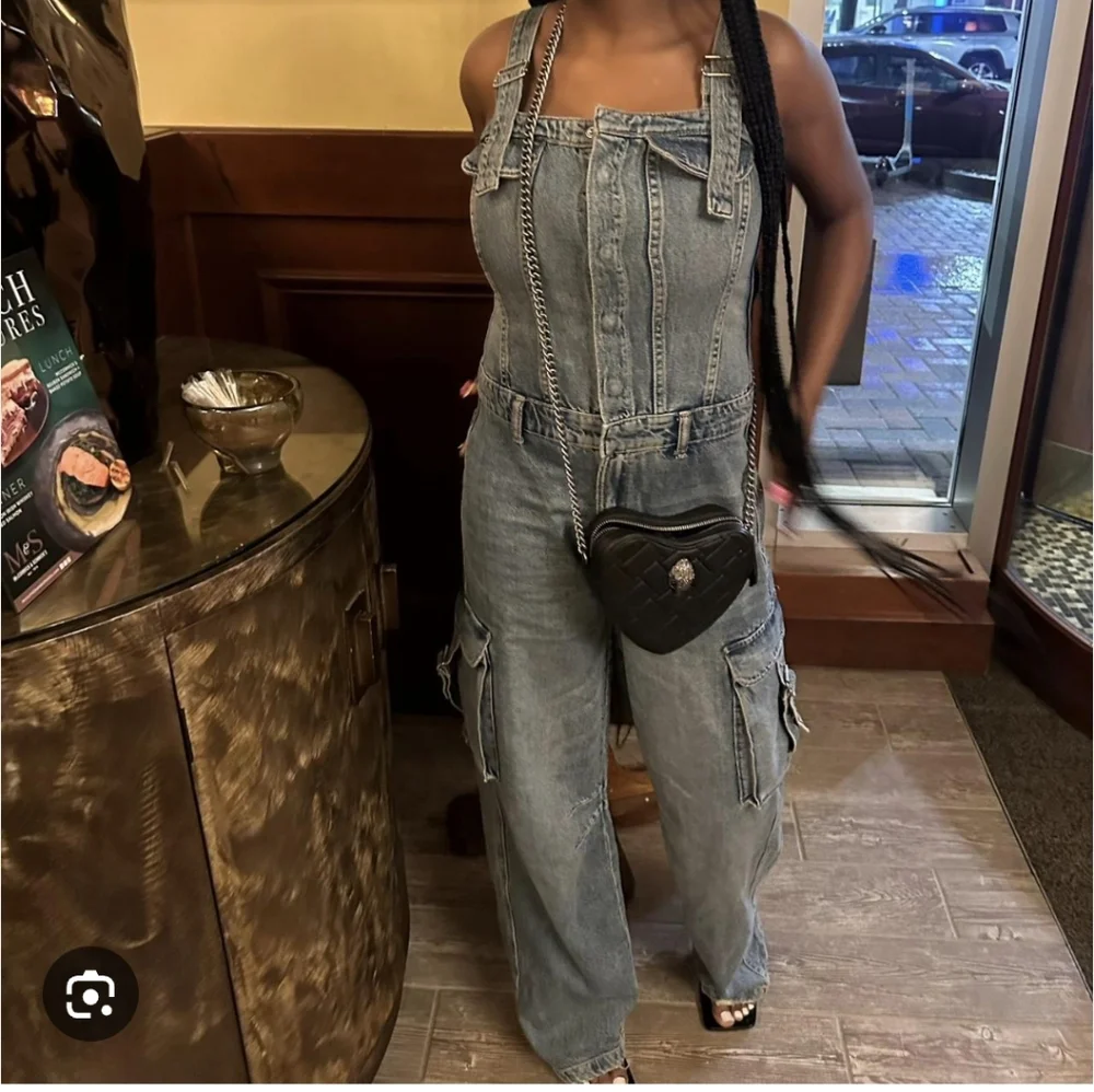 Zara * Denim Cargo Jumpsuit Blue Size XS